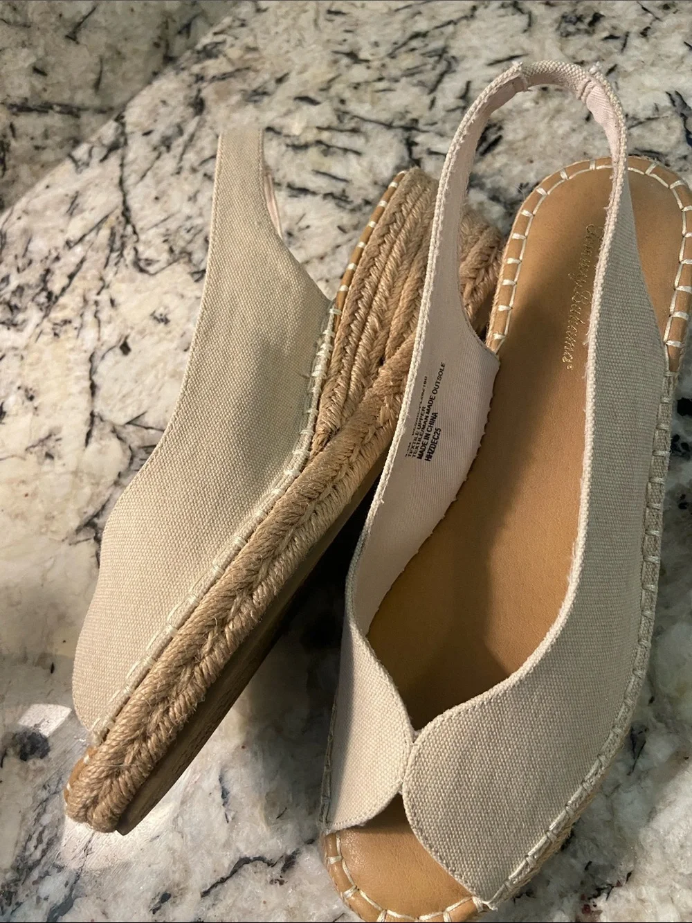 Tommy Bahama Neutral Canvas Peep Toe Espadrille Slingbacks